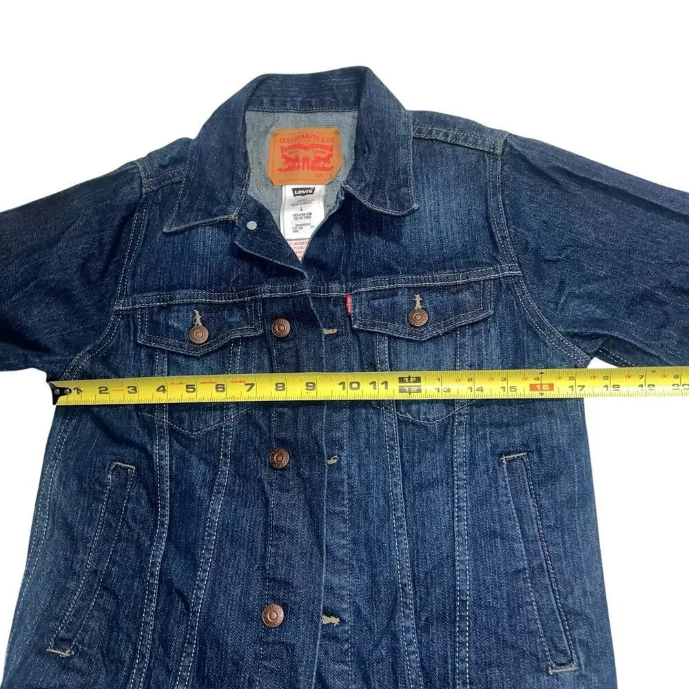 LEVI'S Women's Large Denim Blue Classic Dark Wash Trucker Style Jacket